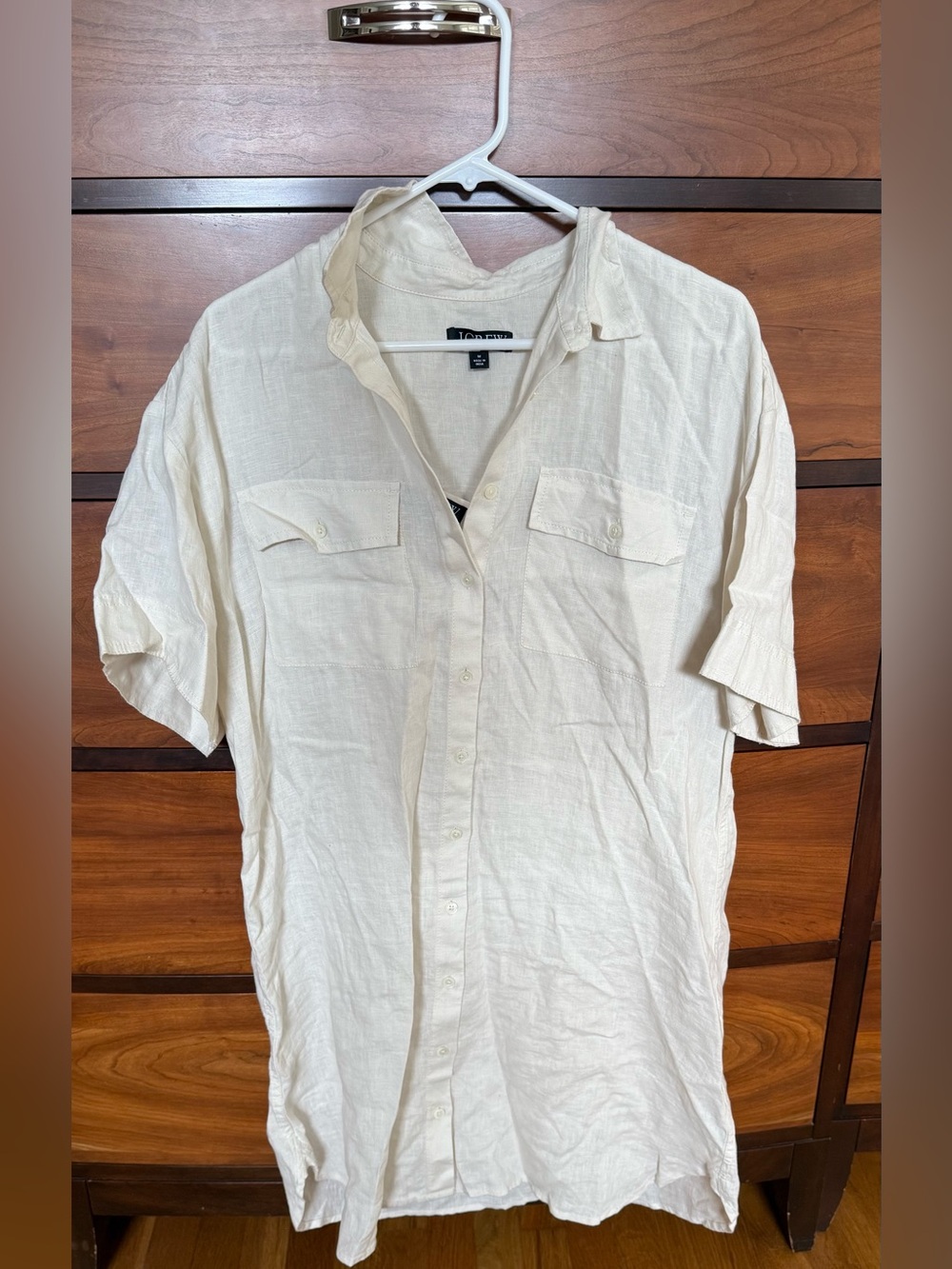 J. Crew Cream Short-Sleeve Button-Down Linen Blend Shirt